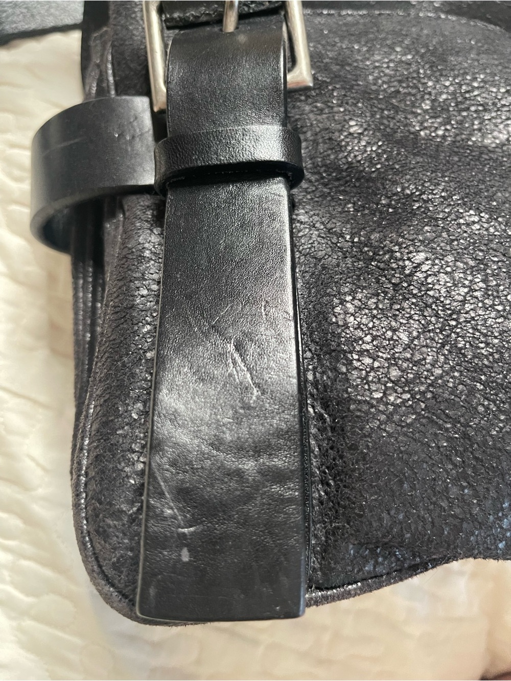 Balenciaga Black Distressed Leather Shoulder Bag Adjustable Strap Italy Rare - Picture 7 of 16
